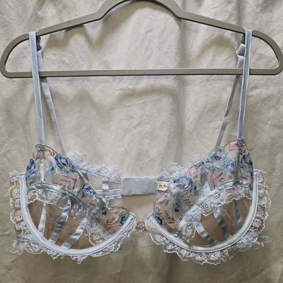 For Love & Lemons Other - For Love & Lemons Floral Embroidered Sheer Lace Bra Top Light Blue XL